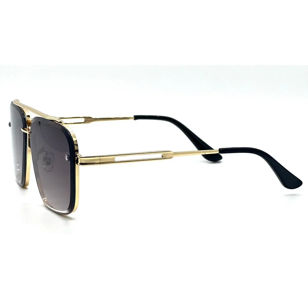 Gold Square Aviator Sunglasses Gradient Brown Lenses Women Luxury‎ Style Female
